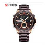 Curren- Luxury Brand Analog & Digital Quartz Stainless Steel Water Proof Wristwatch For Men-8384- Coffee Rose