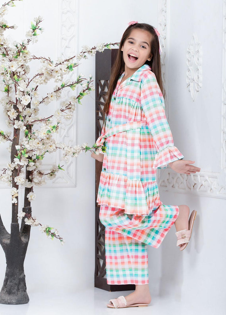 Hiba Clothing Linen Girls 2 Piece Suit - HPW-002 NEON CHECK