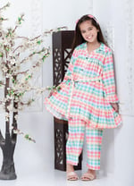 Hiba Clothing Linen Girls 2 Piece Suit - HPW-002 NEON CHECK