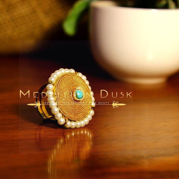 Medallion Dusk- Aqua Circular Ring