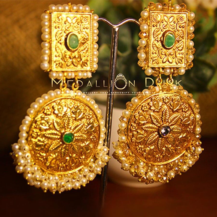 Medallion Dusk- Emerald Biscuit Earrings