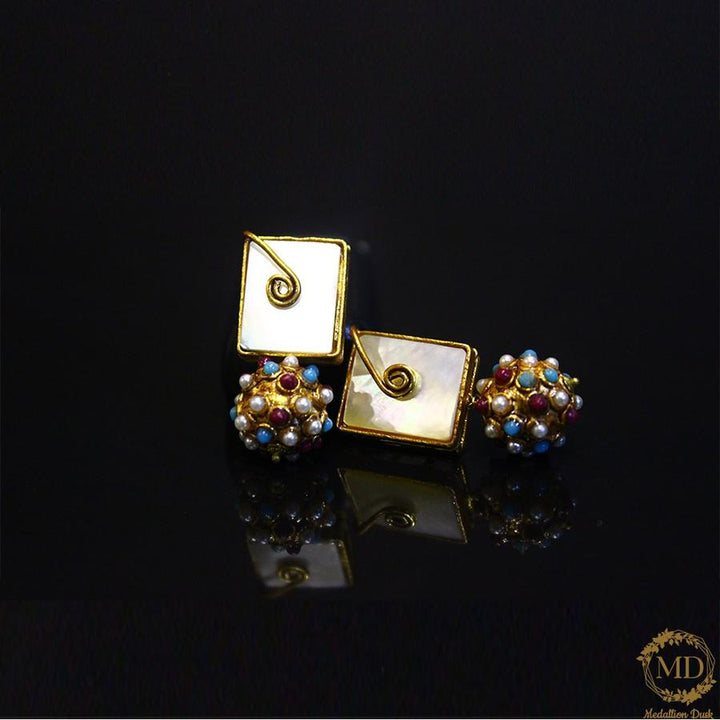 Medallion Dusk- Naurattan Ball White Earrings