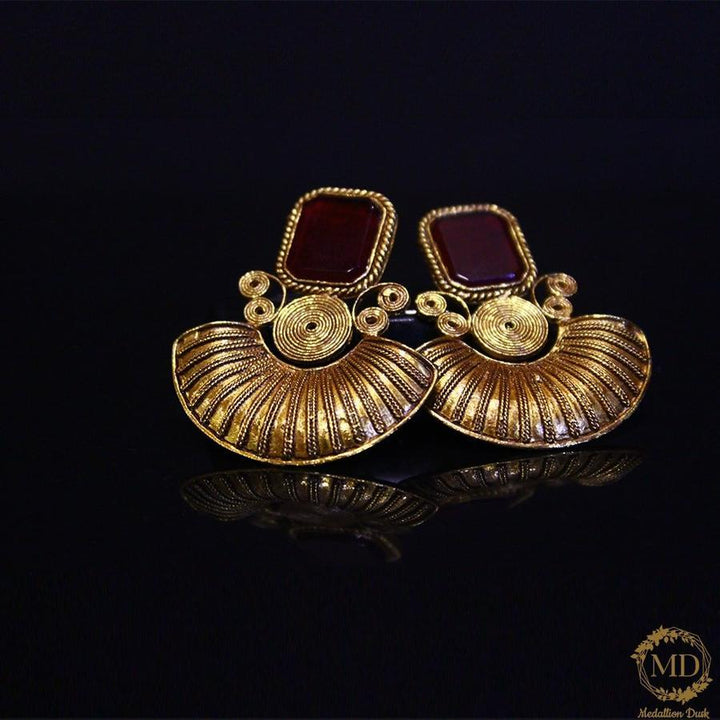 Medallion Dusk- Ruby Shell Earrings