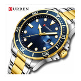 Curren- Luxury Brand Military Business Waterproof Stainless Steel Quartz Wrist Watch- 8388- Silver Gold Blue