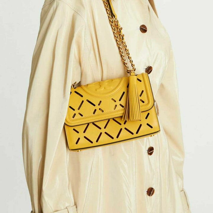 Tory Burch-Fleming Diamond Perforated Shoulder Bag Golden Sunset