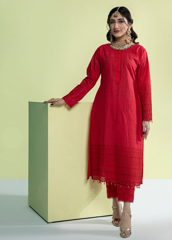 Jaza By Schick Schiffli Embroidered Cotton Shirt & Trouser Unstitched Suit S24SSEC-06