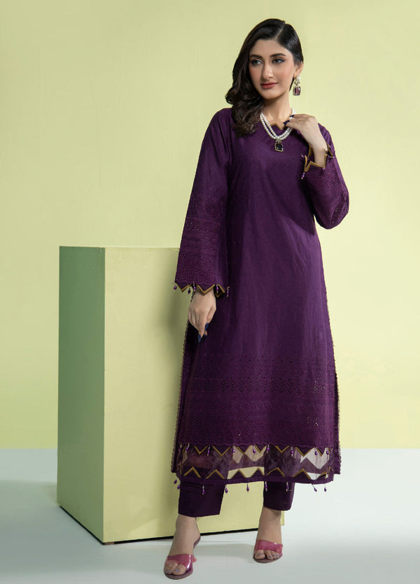 Jaza By Schick Schiffli Embroidered Cotton Shirt & Trouser Unstitched Suit S24SSEC-08