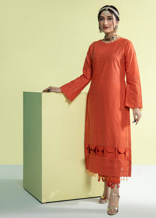 Jaza By Schick Schiffli Embroidered Cotton Shirt & Trouser Unstitched Suit S24SSEC-13