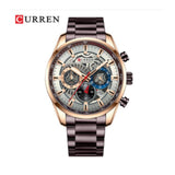 Curren- Luxury Brand Chronograph Quartz Stainless Steel Water Proof Wristwatch For Men-8391- Coffee Rose