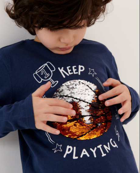 Kids creation - Long Sleeve T-shirt with Sequins Navy color