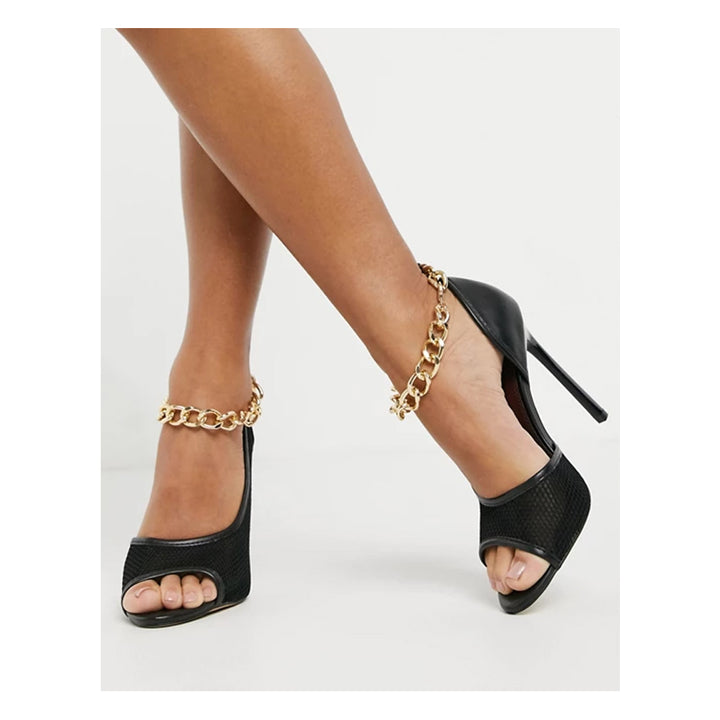 Asos Design-  Papaya peep toe chain detail high shoes in black