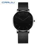 Crrju- 2185 Simple Dial Men Quartz Wrist Watch Waterproof Luxury Steel Man Watches 2021- Black