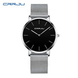Crrju- 2185 Simple Dial Men Quartz Wrist Watch Ladies Waterproof Luxury Steel Man Watches 2021- Silver