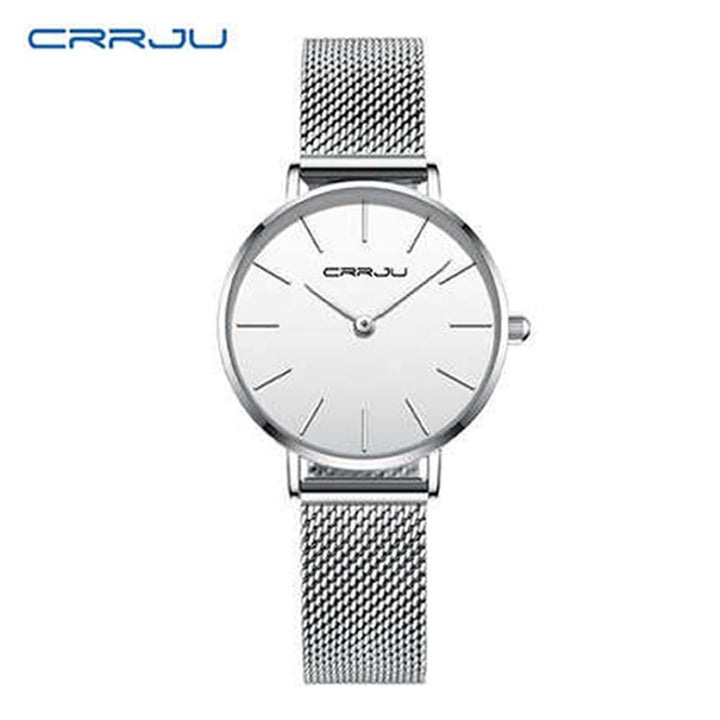 Crrju- 2185 Simple Dial Men Quartz Wrist Watch Ladies Waterproof Luxury Steel Man Watches 2021- White