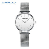 Crrju- 2185 Simple Dial Men Quartz Wrist Watch Waterproof Luxury Steel Man Watches 2021- White