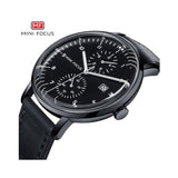 MINI FOCUS- MF0052G Popular Men Quartz Watch Custom Logo Leather Strap Watch Men Wrist Quartz- Black