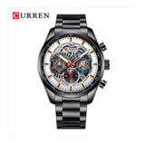 Curren- Luxury Brand Chronograph Quartz Stainless Steel Water Proof Wristwatch For Men-8391- Black Silver