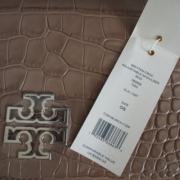 Tory Burch-Britten Croc Adjustable Shoulder Bag Elk