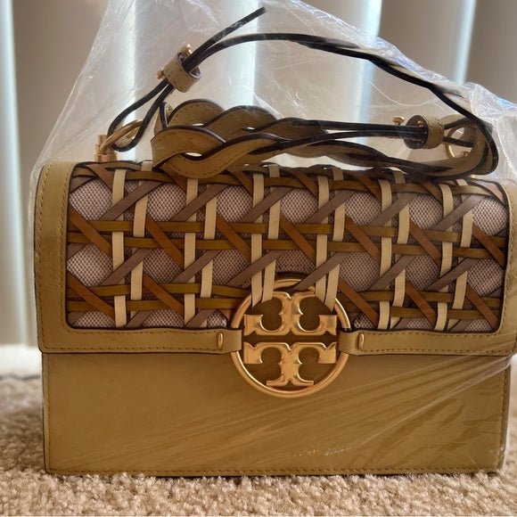 Tory Burch-Miller Basket Weave Shoulde Bag Cornbread