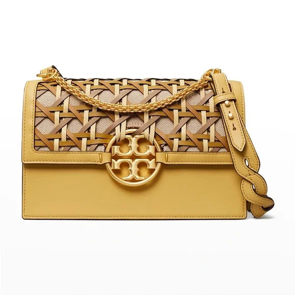 Tory Burch-Miller Basket Weave Shoulde Bag Cornbread