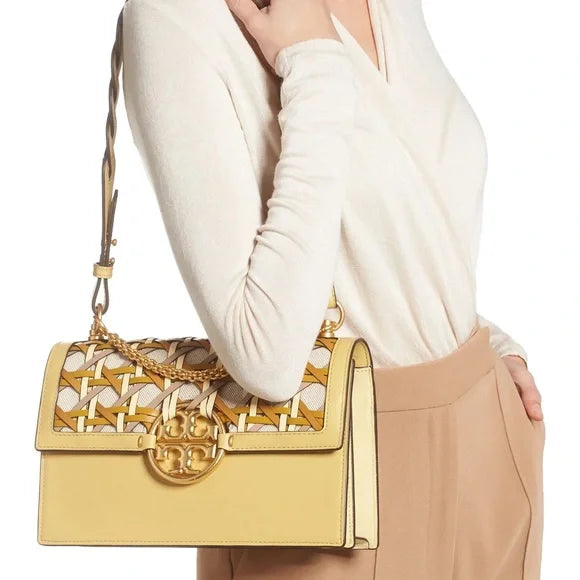 Tory Burch-Miller Basket Weave Shoulde Bag Cornbread