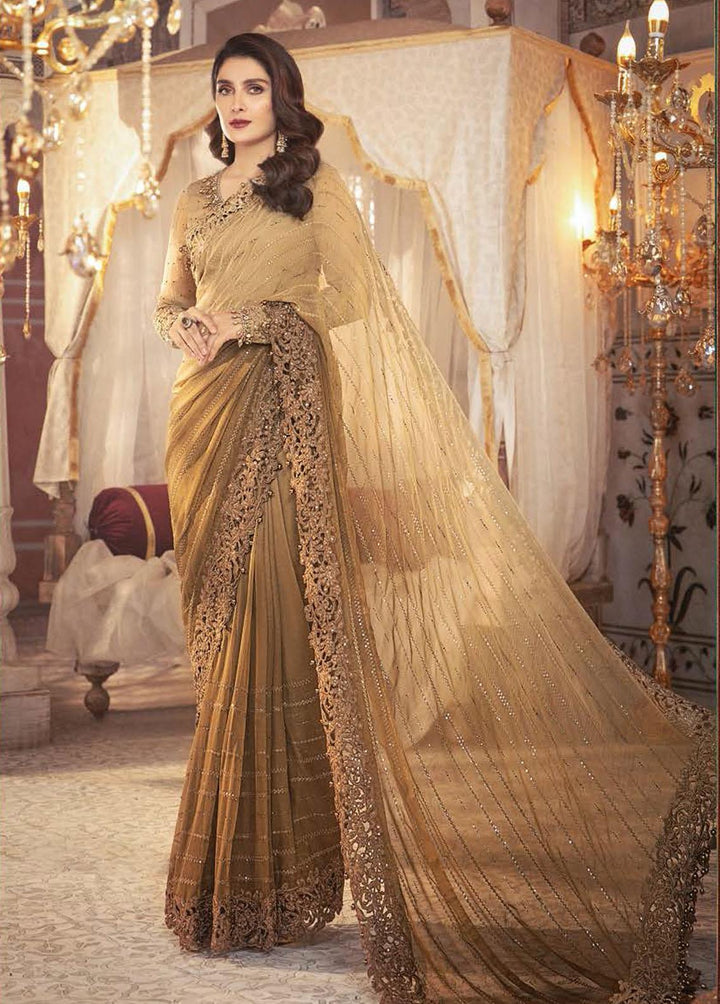 Mbroidered By Maria- B Embroidered Unstitched Chiffon Chocolate Cappuccino Saree