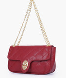 RTW - Maroon quilted small shoulder bag with chain