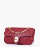 RTW - Maroon quilted small shoulder bag with chain