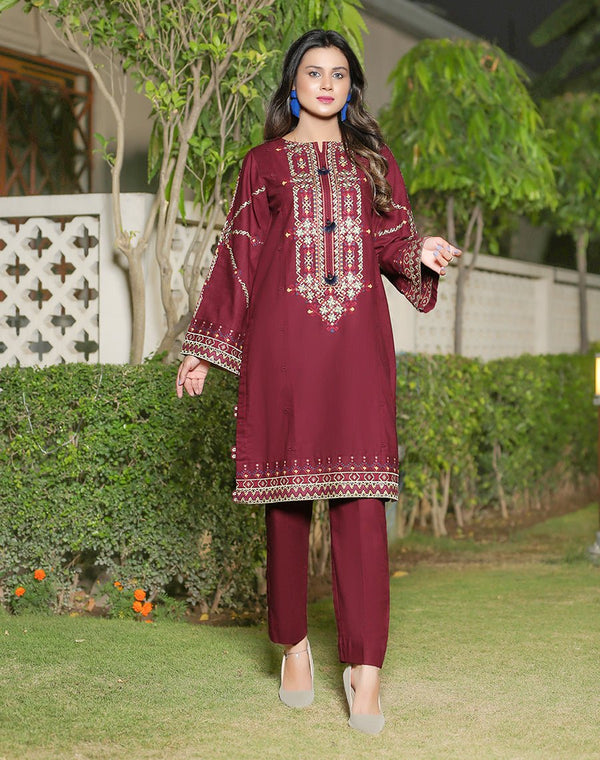 Hemstitch- Maroon Khaddar - 2 Piece