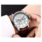 Lige- 9866 Stylish Mens Quartz Wrist Watches Leather Strap Chrono Reloj Luxury Men Watches Waterproof- Brown