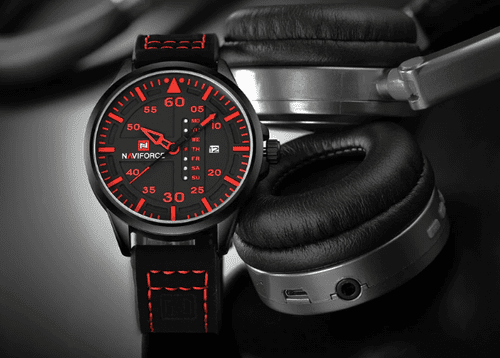 Naviforce- NF9074 Date/Function Analog Watch Black Red