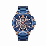 NAVIFORCE- NF9165 Royal Blue Stainless Steel Chronograph Watch For Men - RoseGold & Royal Blue