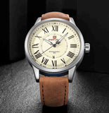 Naviforce- Leather Strap Japan Quartz Waterproof Wristwatch WITH Brand Box - NF9126 Silver Brown