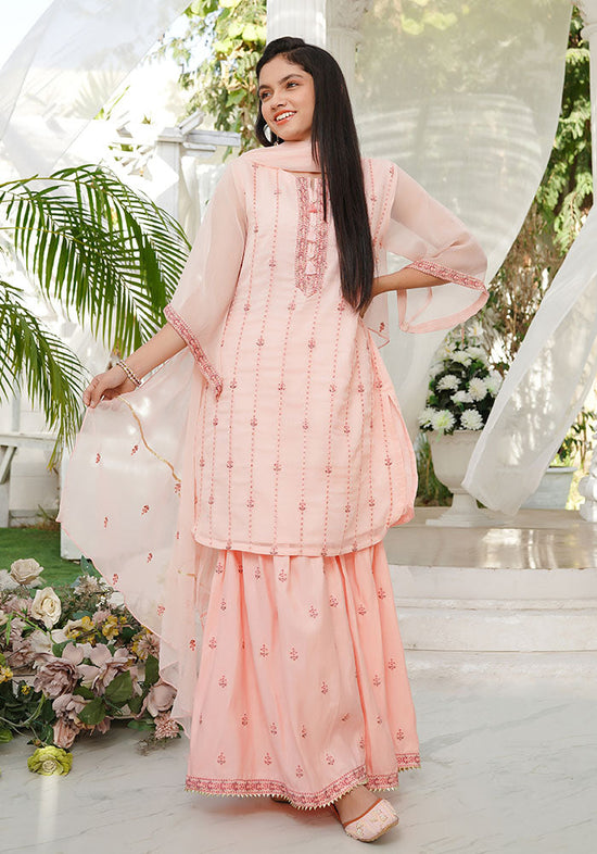 Ochre - Chiffon Embroidered 3 Pc Suit