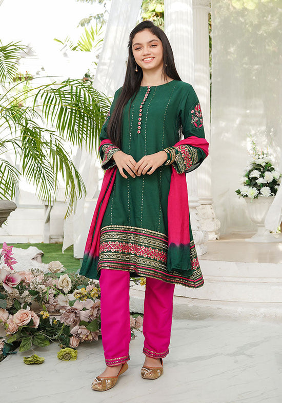 Ochre - Viscose Embroidered 3 Pc Suit