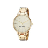 Nine West- Womens Gold-Tone Crystal Accented Wristwatch