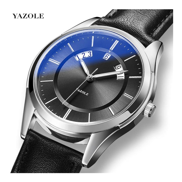 Yazole- 513 Vintage Mens Quartz Watches Calendar Dial Waterproof Fashion Men Leather Watch