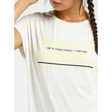 Max Fashion- Printed Crew Neck T-shirt with Cap Sleeves