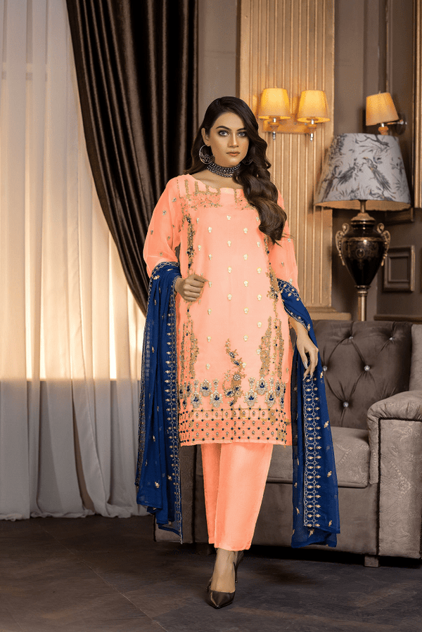 Ketifa- Trendy Peach – Organza 3 Pcs Unstitched