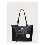Shein- Pom-pom Charm Quilted Tote Bag