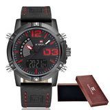 Naviforce- NF9095 Men's Waterproof Leather Strap Watch With Branded Naviforce Box Black Red