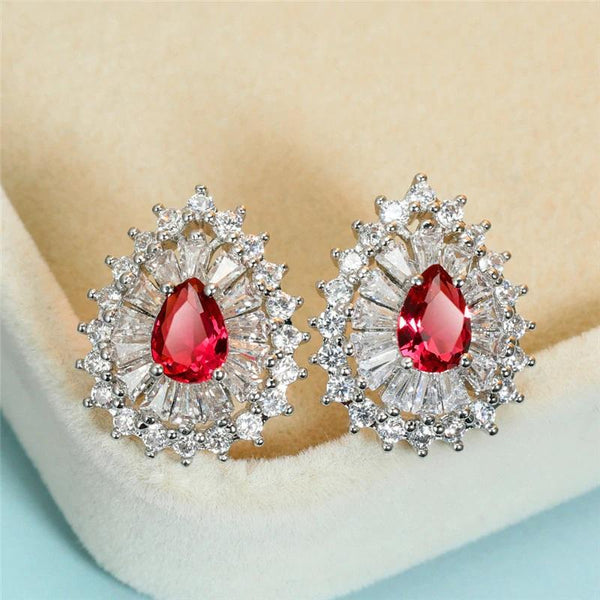 Zardi- Silver - Earring With Red Stone - AE155