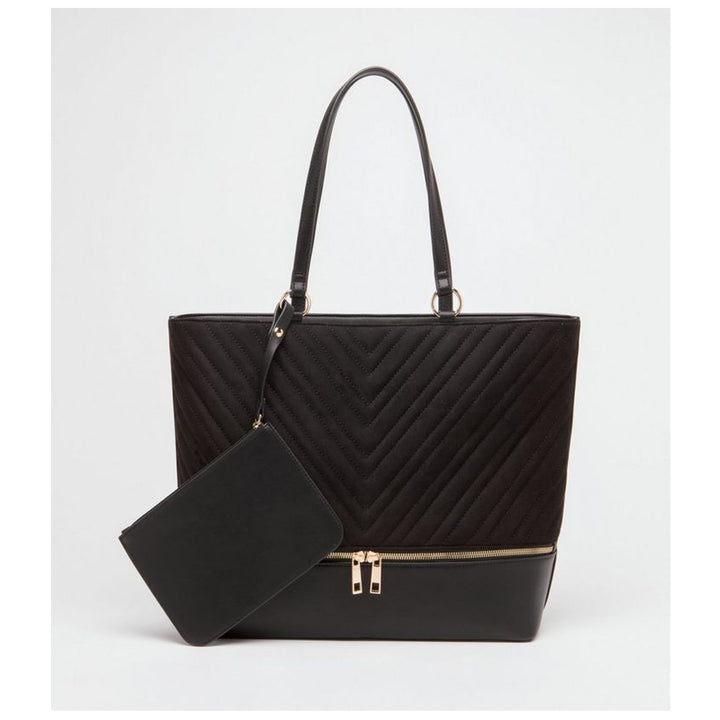 New Look- Black Quilted Tote Bag with Detachable Purse