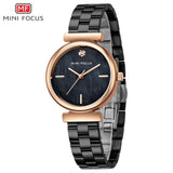 Mini Focus- MF0309L Latest Steel Quartz Watches for Ladies Water Proof Fashion Gift Watch Set Women- Black