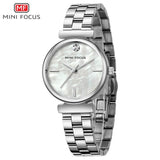 Mini Focus- MF0309L Latest Steel Quartz Watches for Ladies Water Proof Fashion Gift Watch Set Women- White