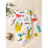 Shein - Baby Bodysuit With Letter And Cartoon Print
