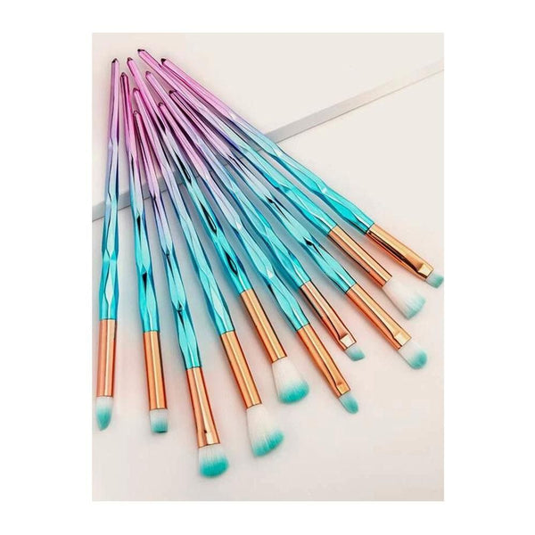 Shein- 10pcs Duo-fiber Color Block Handle Eye Makeup Brush Set