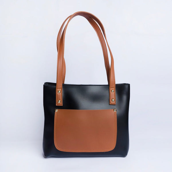 Shein- Front Pocket Tote Bag- Black/Brown