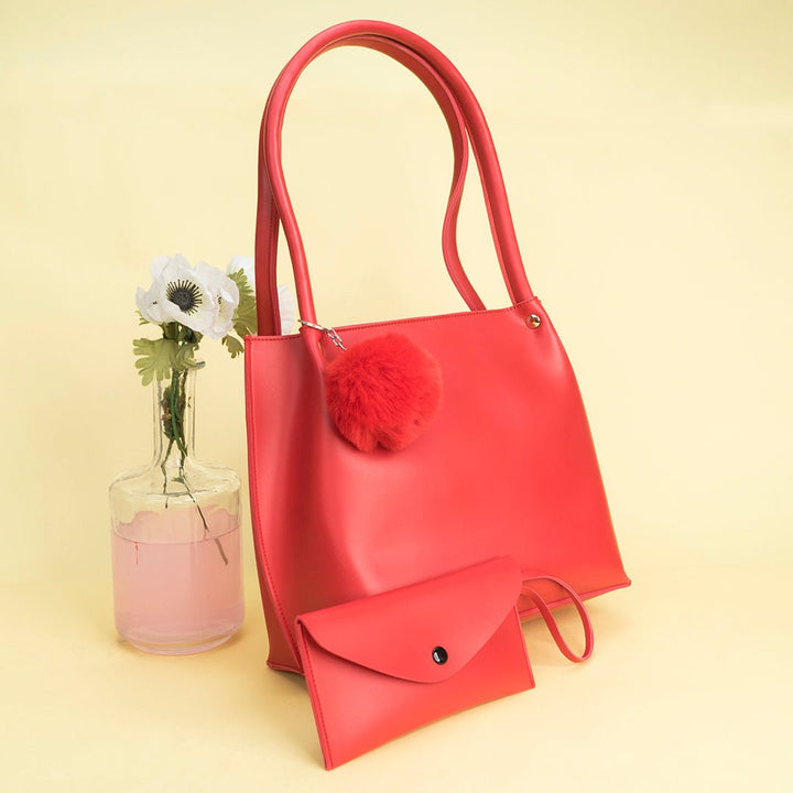 Shein - Tote Bag with Pom Pom red