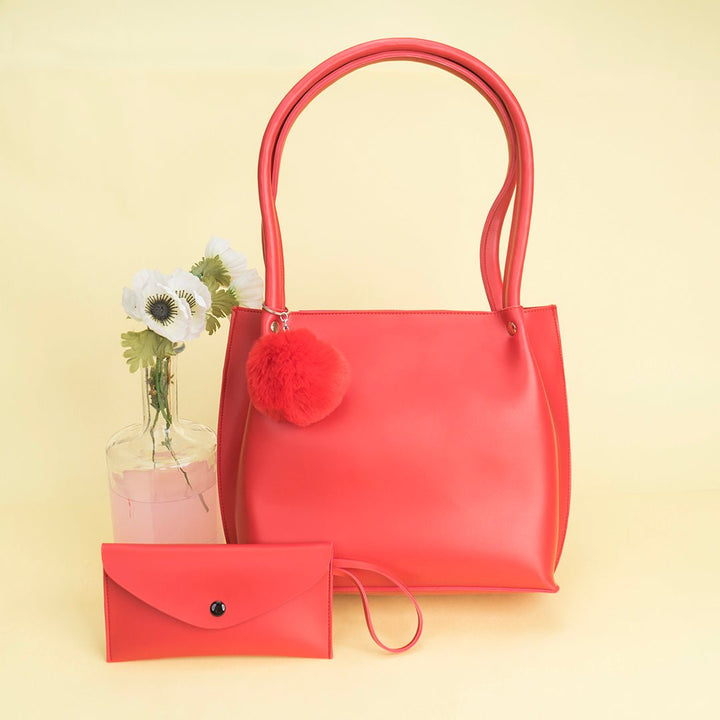 Shein - Tote Bag with Pom Pom red